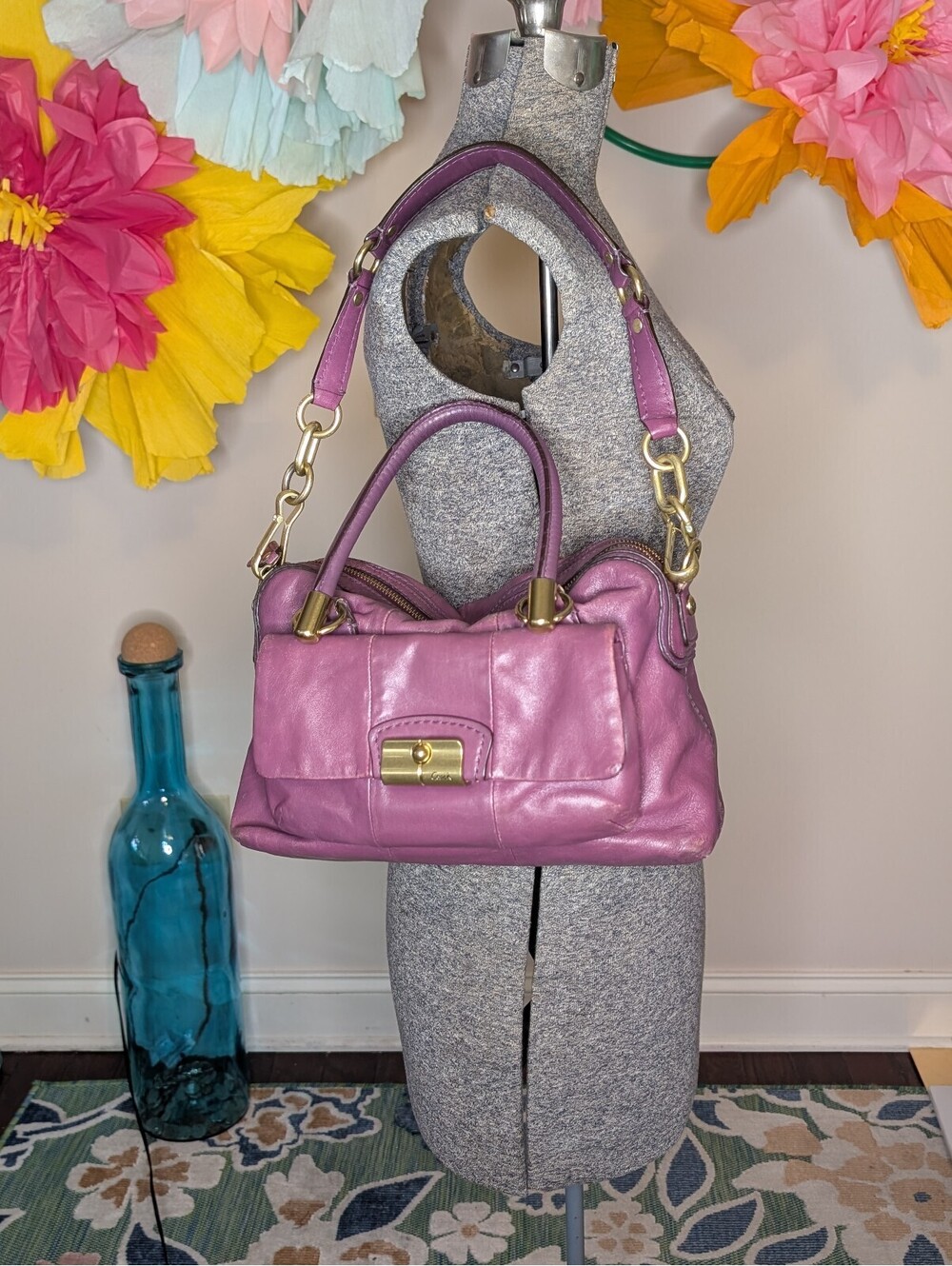 2118 - Coach Purple Leather Satchel Shoulder Bag with Gold Hardware